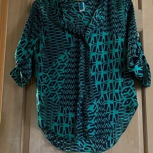 Buttons Teal and Black Women's Button Down Shirt